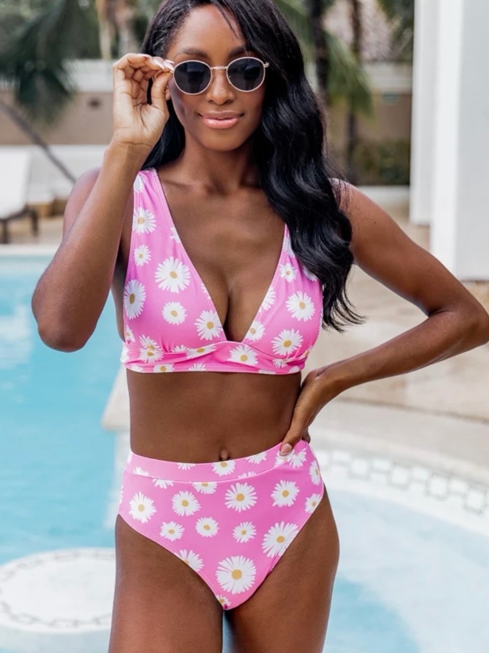 Pink Lily Pink Daisy Floral Bikini Set Size Medium